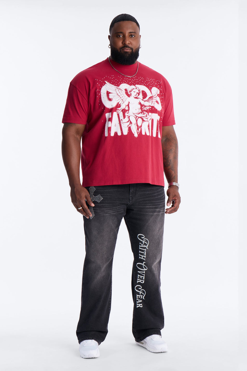 Stacked Slim Flare Faith Over Fear Drip Jean - Black Wash