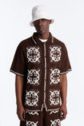 Lido Isle Crochet Button Up Shirt - Brown