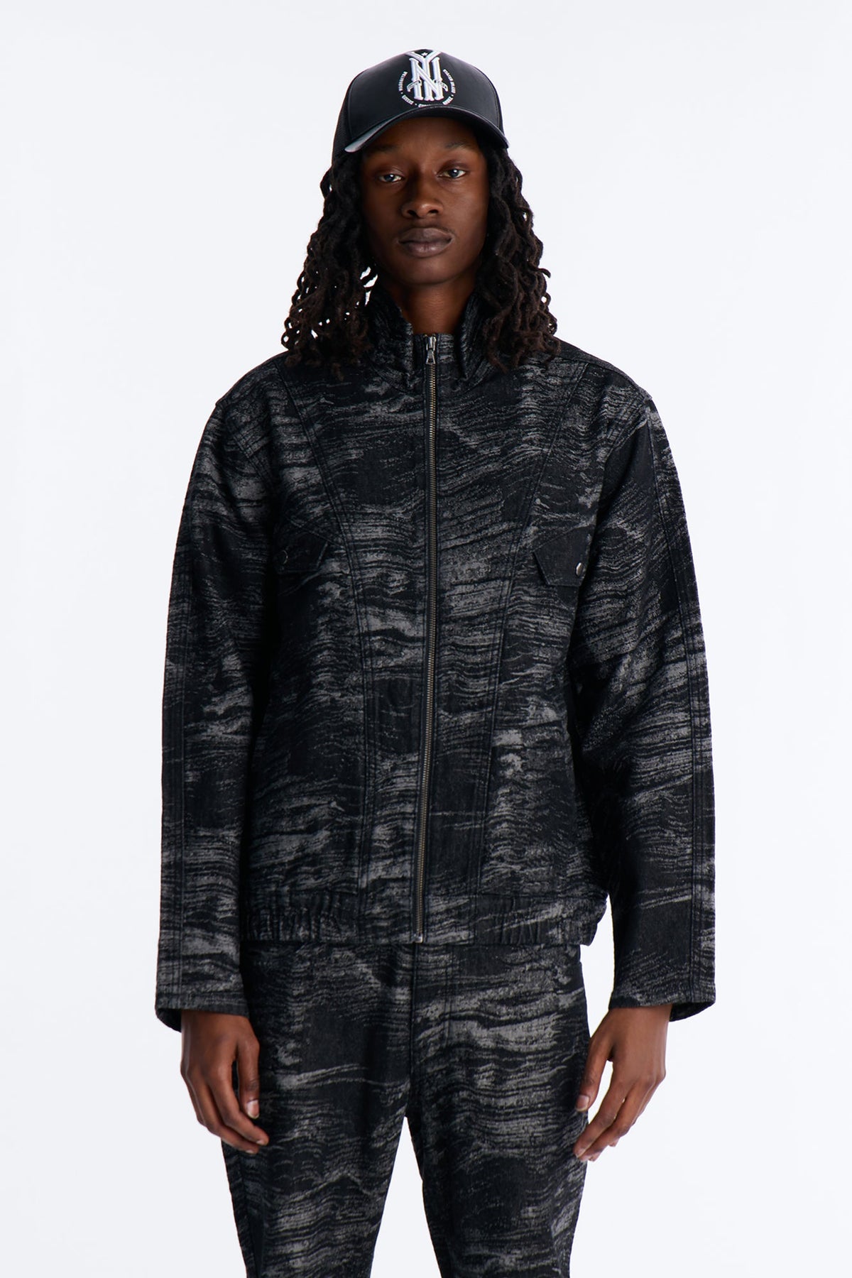 Jacquard Waves Denim Jacket - Black Wash