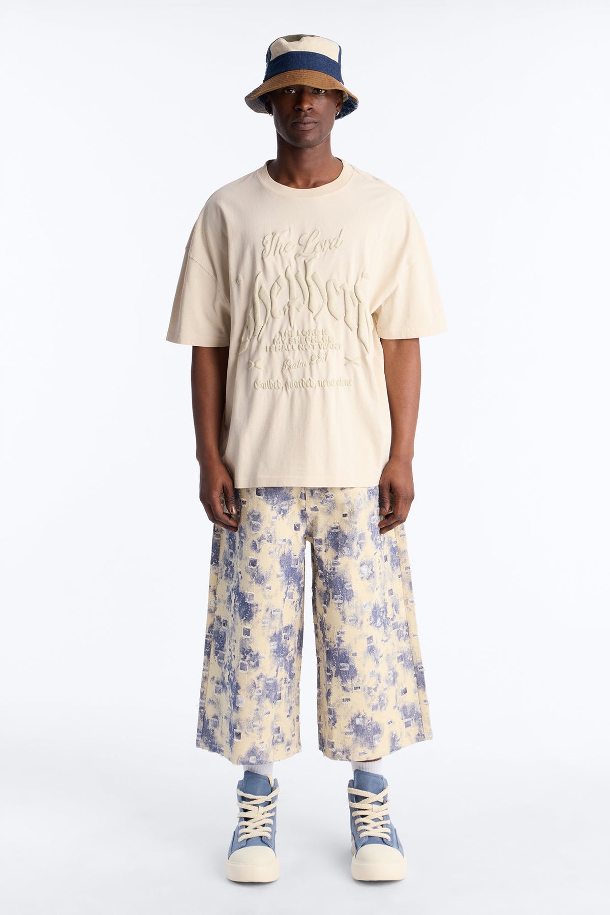 Psalms 23 Puff Print Oversized Short Sleeve Tee - Cream