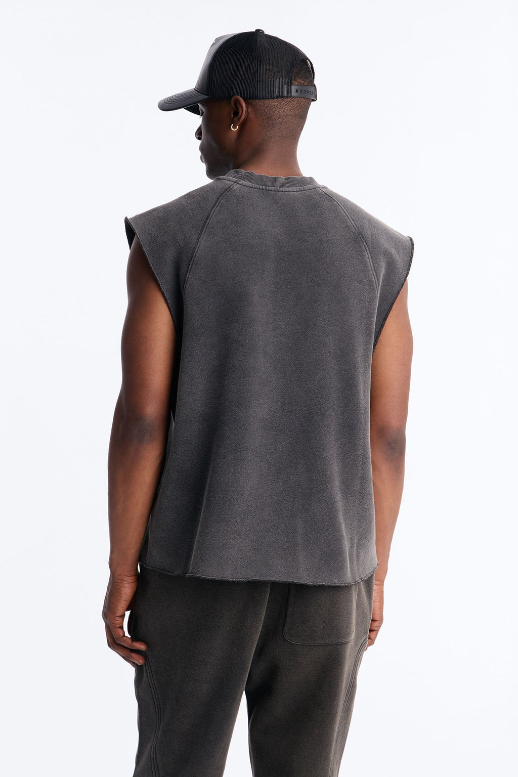 Washed Raw Edge Relaxed Muscle Tee - Black Wash