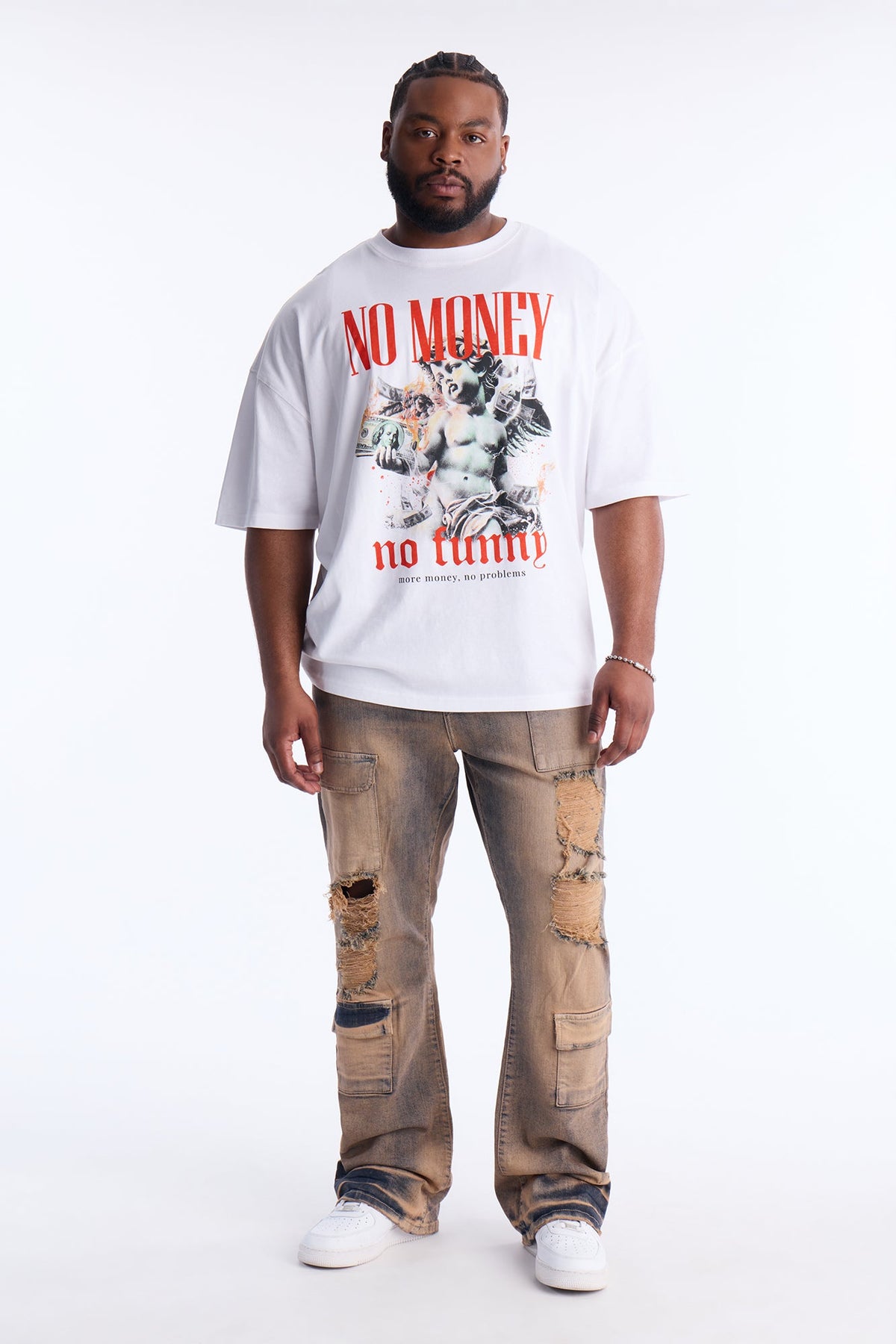 No Money No Funny Oversized Short Sleeve Tee - White