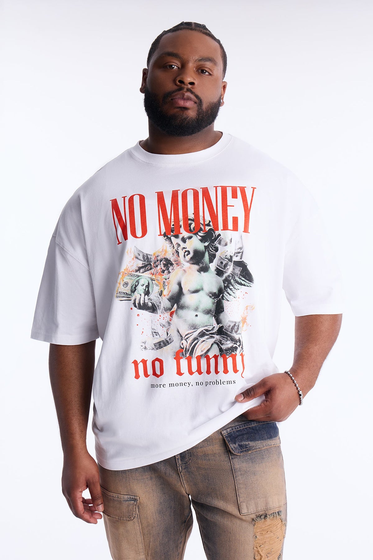 No Money No Funny Oversized Short Sleeve Tee - White