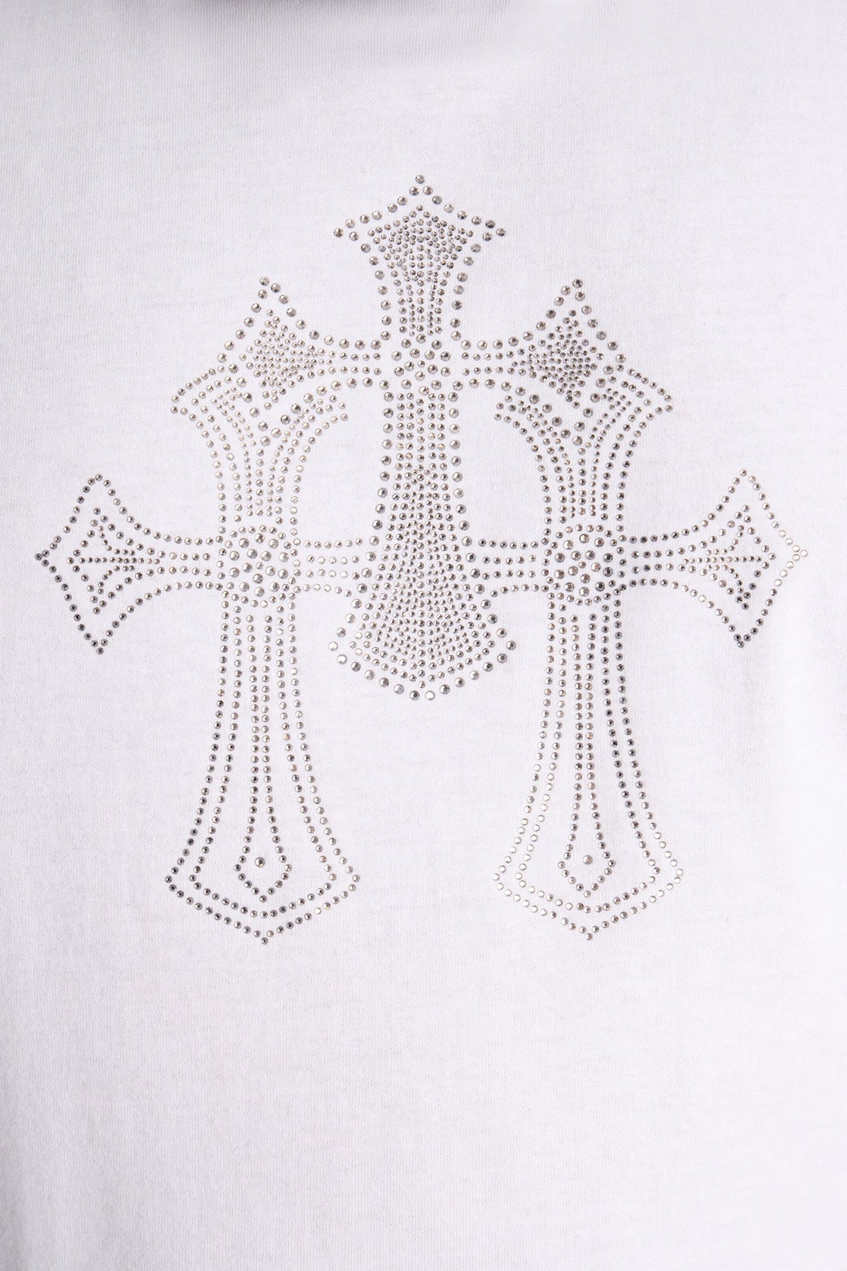 Three Crosses Rhinestones Oversized Short Sleeve Tee - White