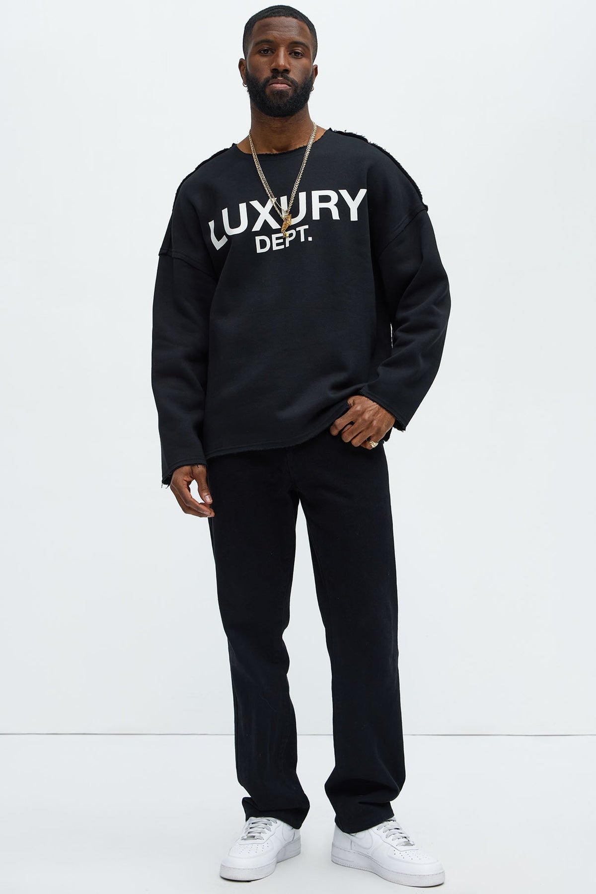 Tyson Luxury Dept Frayed Oversized Sweatshirt - Black