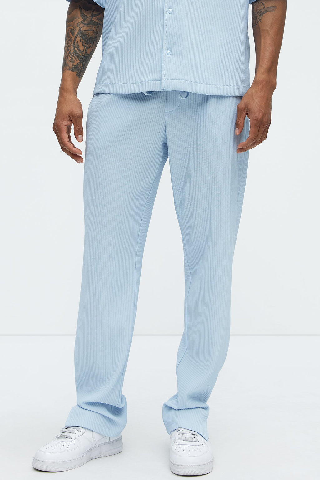 Show Up Slim Slit Pants - Light Blue