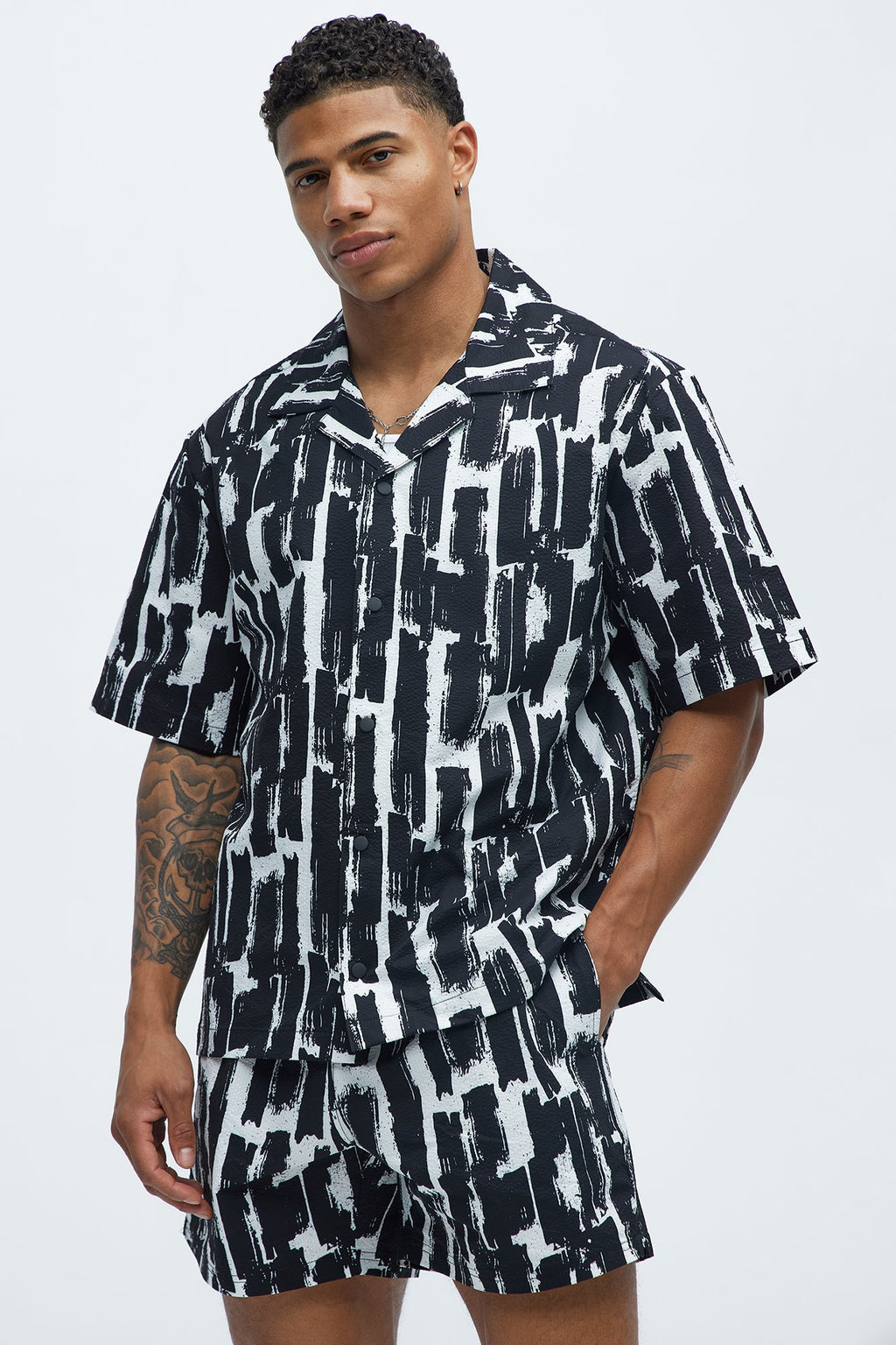 Seersucker Printed Swim Trunk 6″ - Black/combo