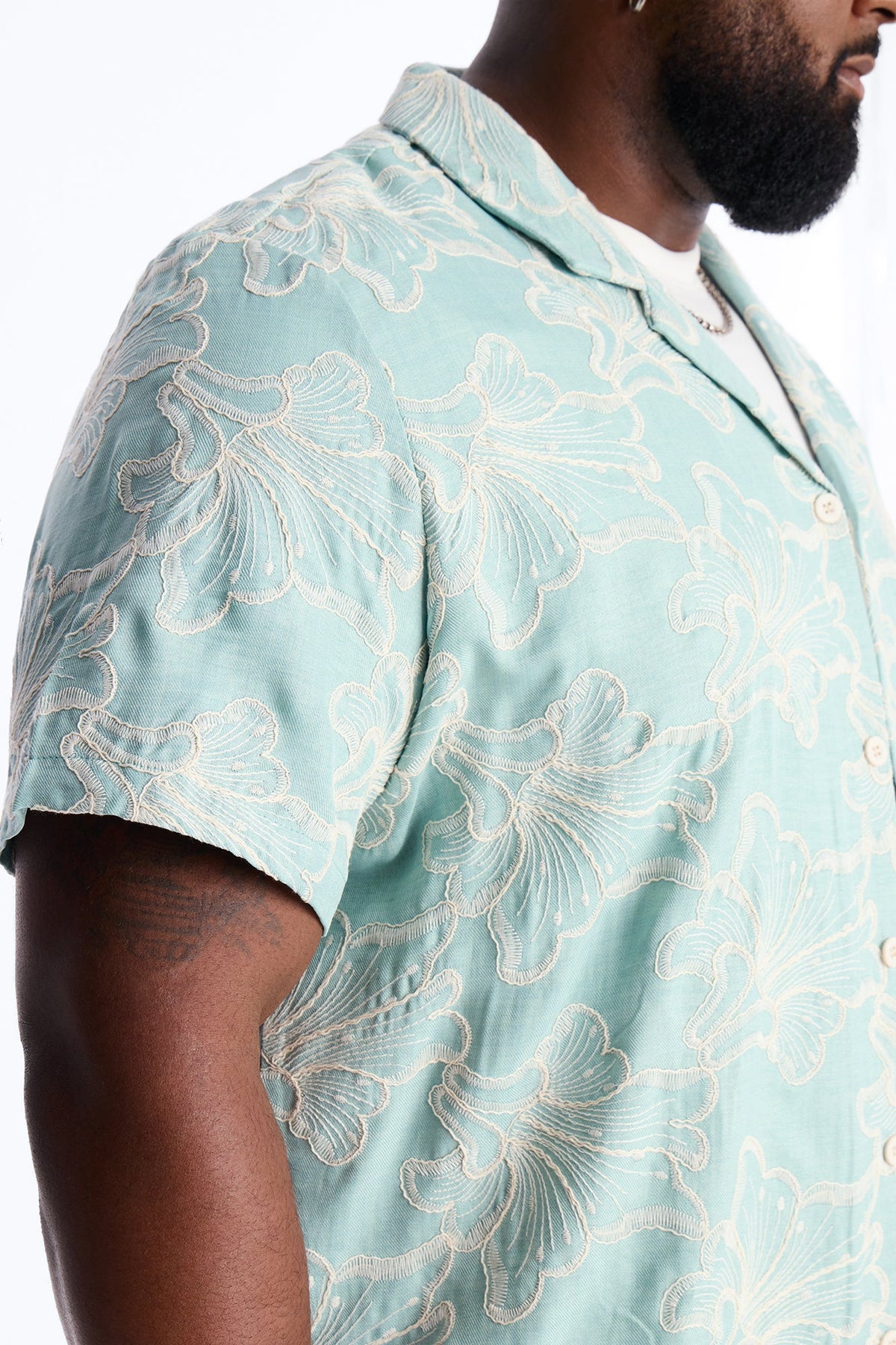 Coastal Drift Cuban Button Up Shirt - Mint