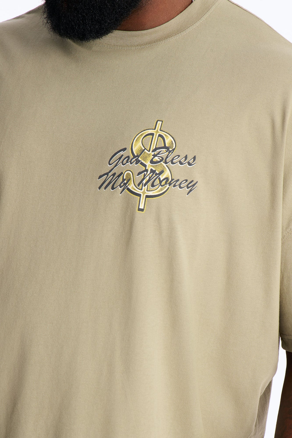 God Bless My Money Oversized Short Sleeve Tee - Olive
