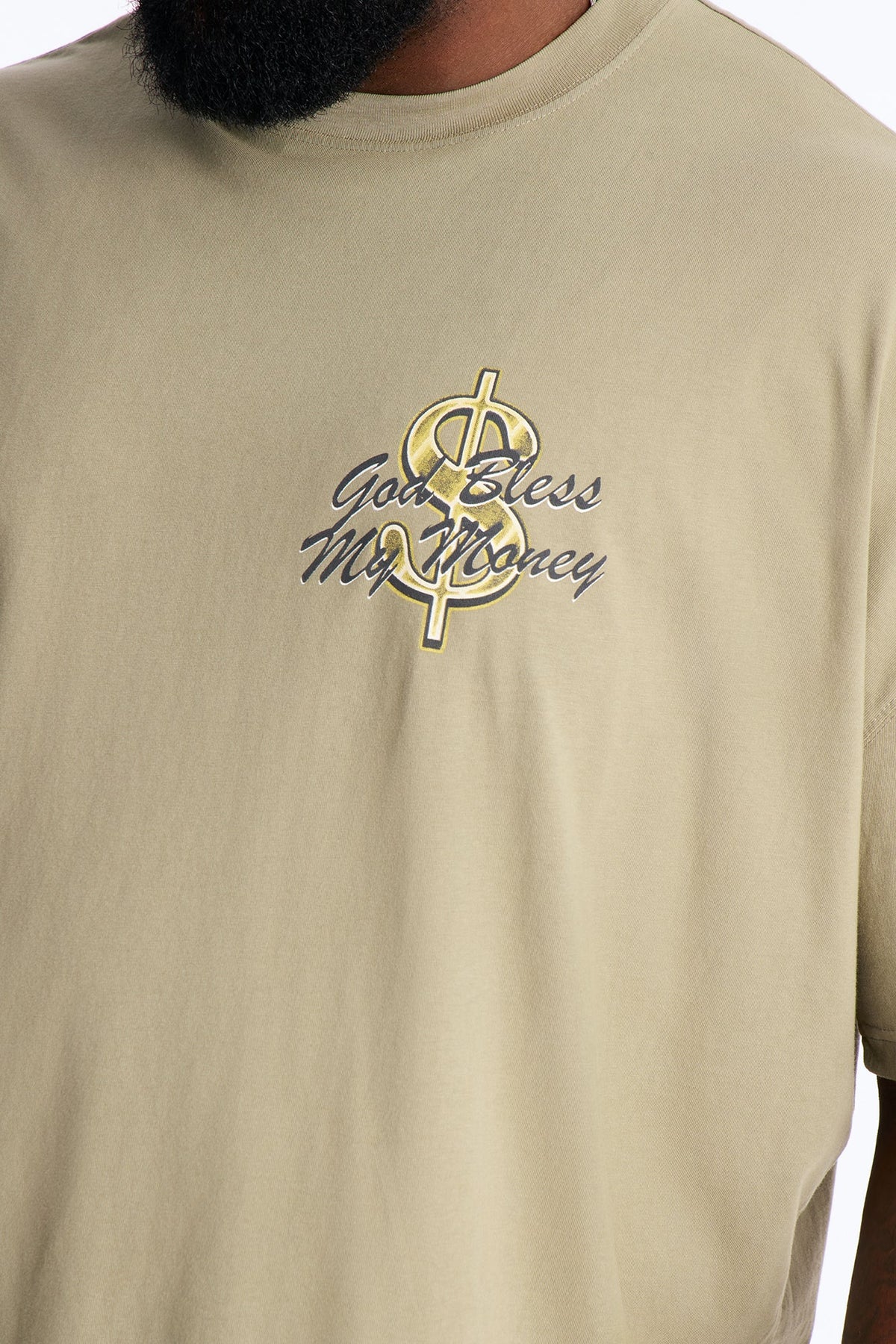 God Bless My Money Oversized Short Sleeve Tee - Olive