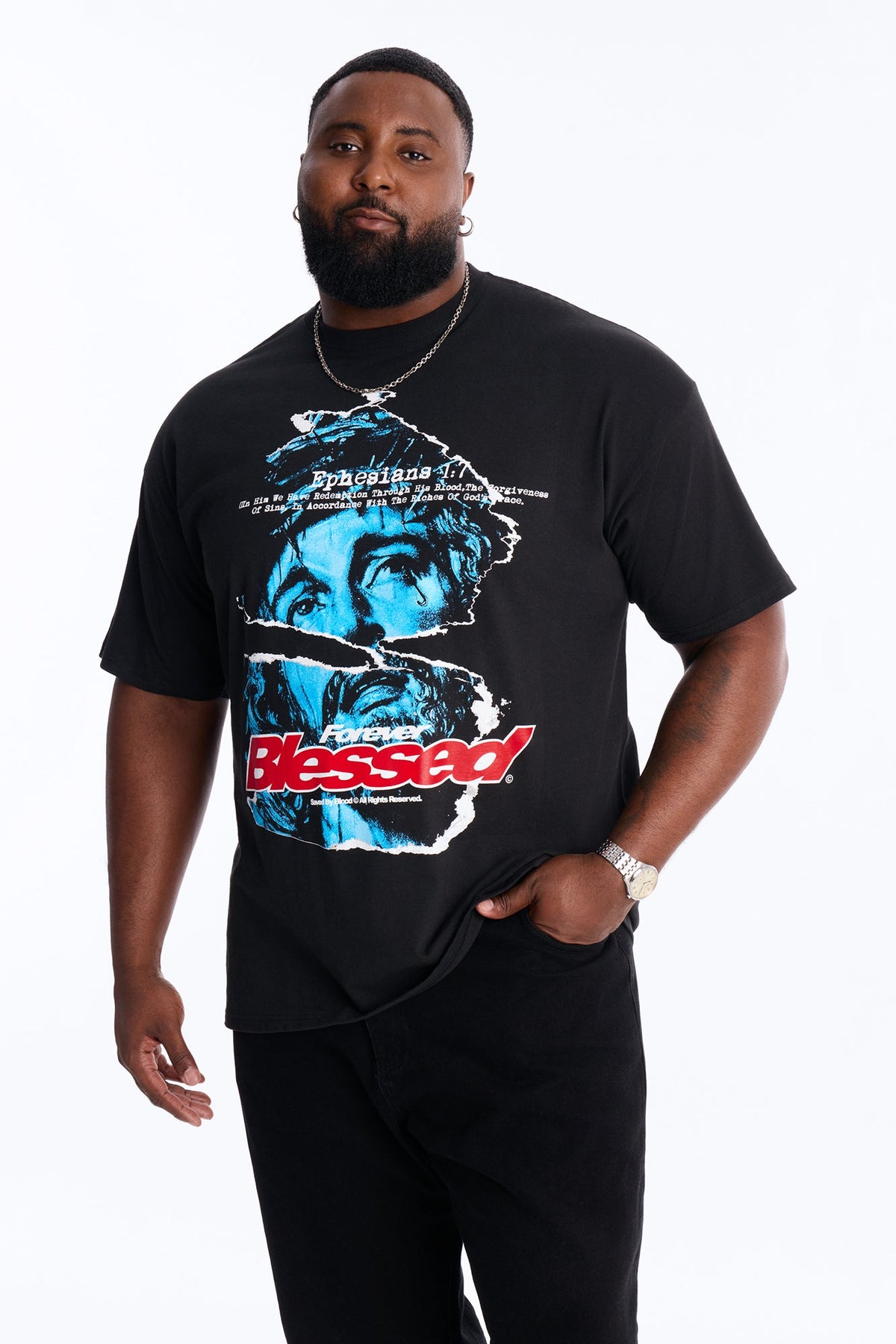 Never Stressed Forever Blessed Oversized Short Sleeve Tee - Black