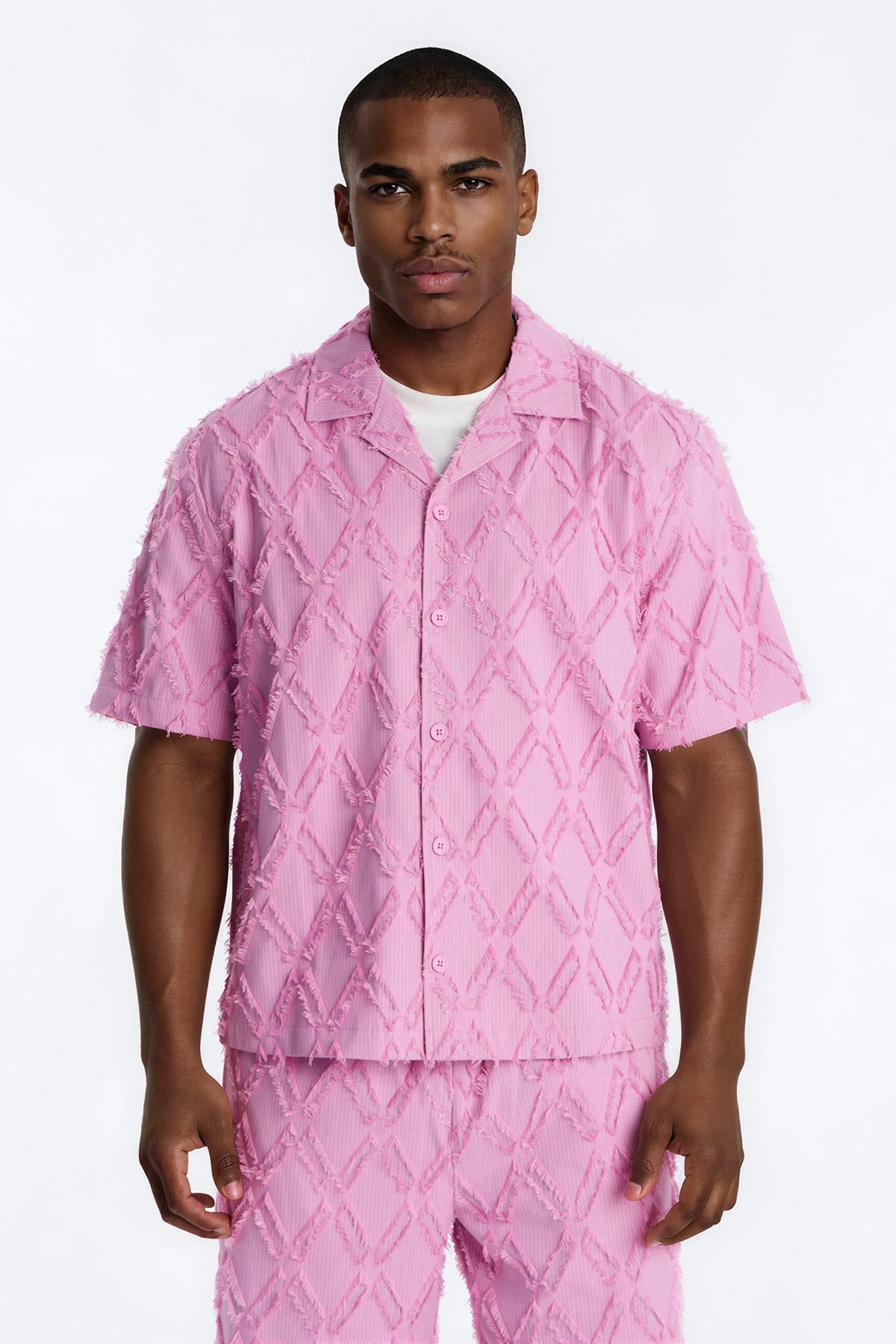 Relaxed Sahara Stripe Cuban Collar Button Up Shirt - Mauve