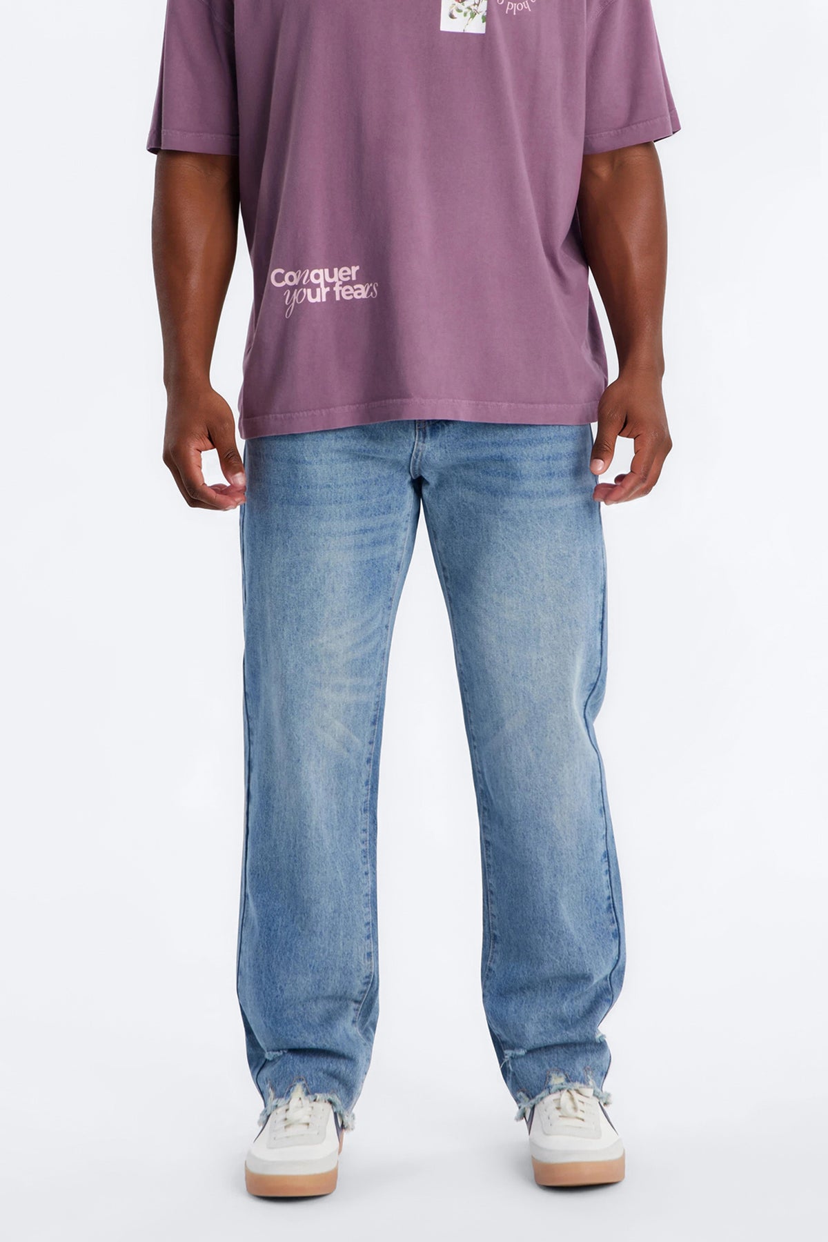 Straight Raw Edge Jean - Medium Blue Wash