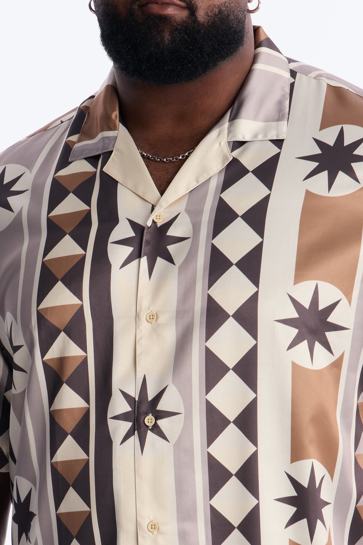 Toscana Geo Cuban Collar Shirt - Tan