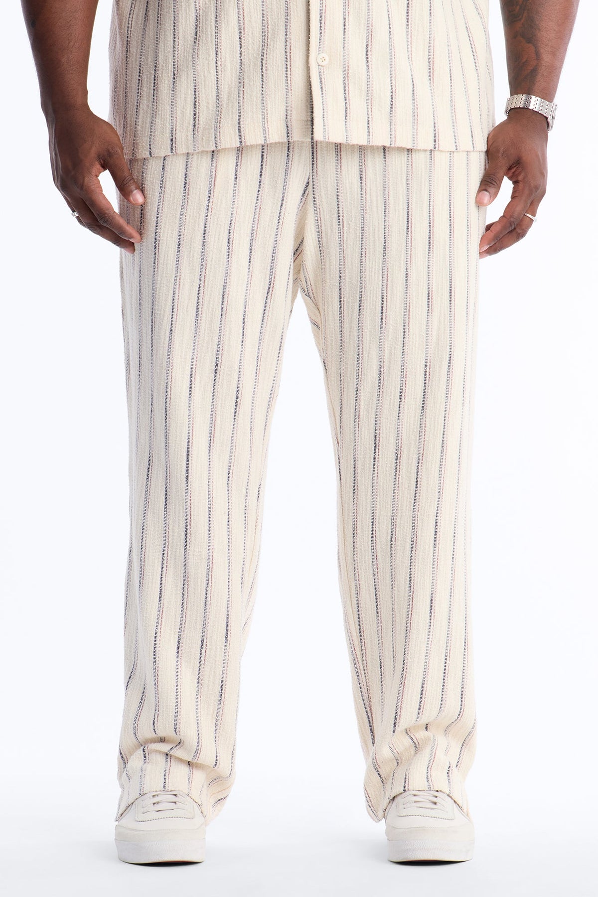 Slim Caicos Textured Stripe Slit Pant - Cream