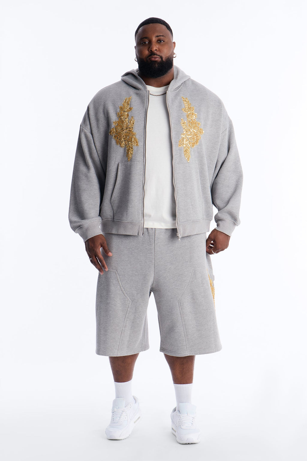 Baggy Rogue Sequin Applique Sweatshort - Grey