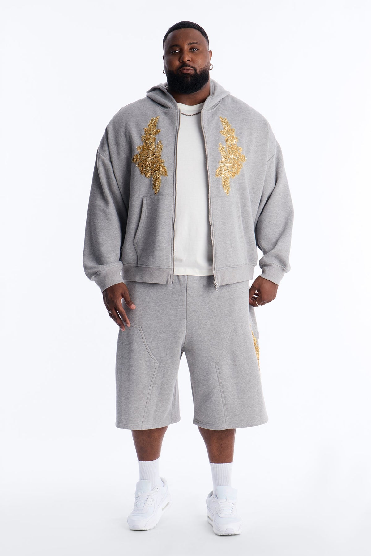 Baggy Rogue Sequin Applique Sweatshort - Grey