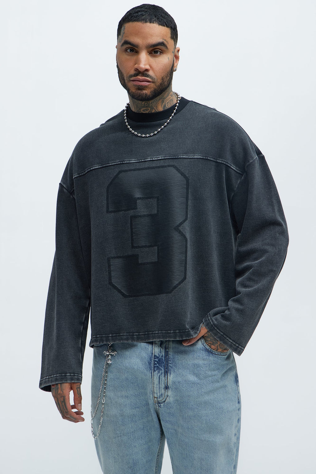 Kyle Long Sleeve Oversized Tee - Black Wash