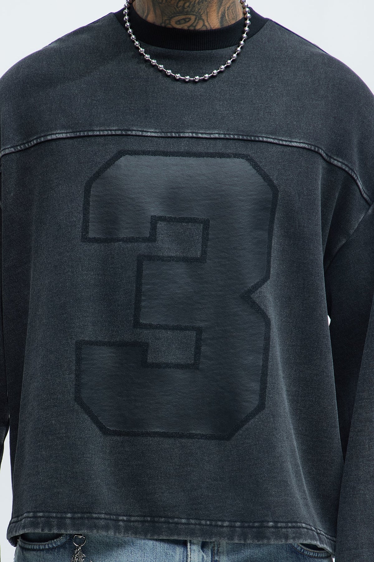 Kyle Long Sleeve Oversized Tee - Black Wash