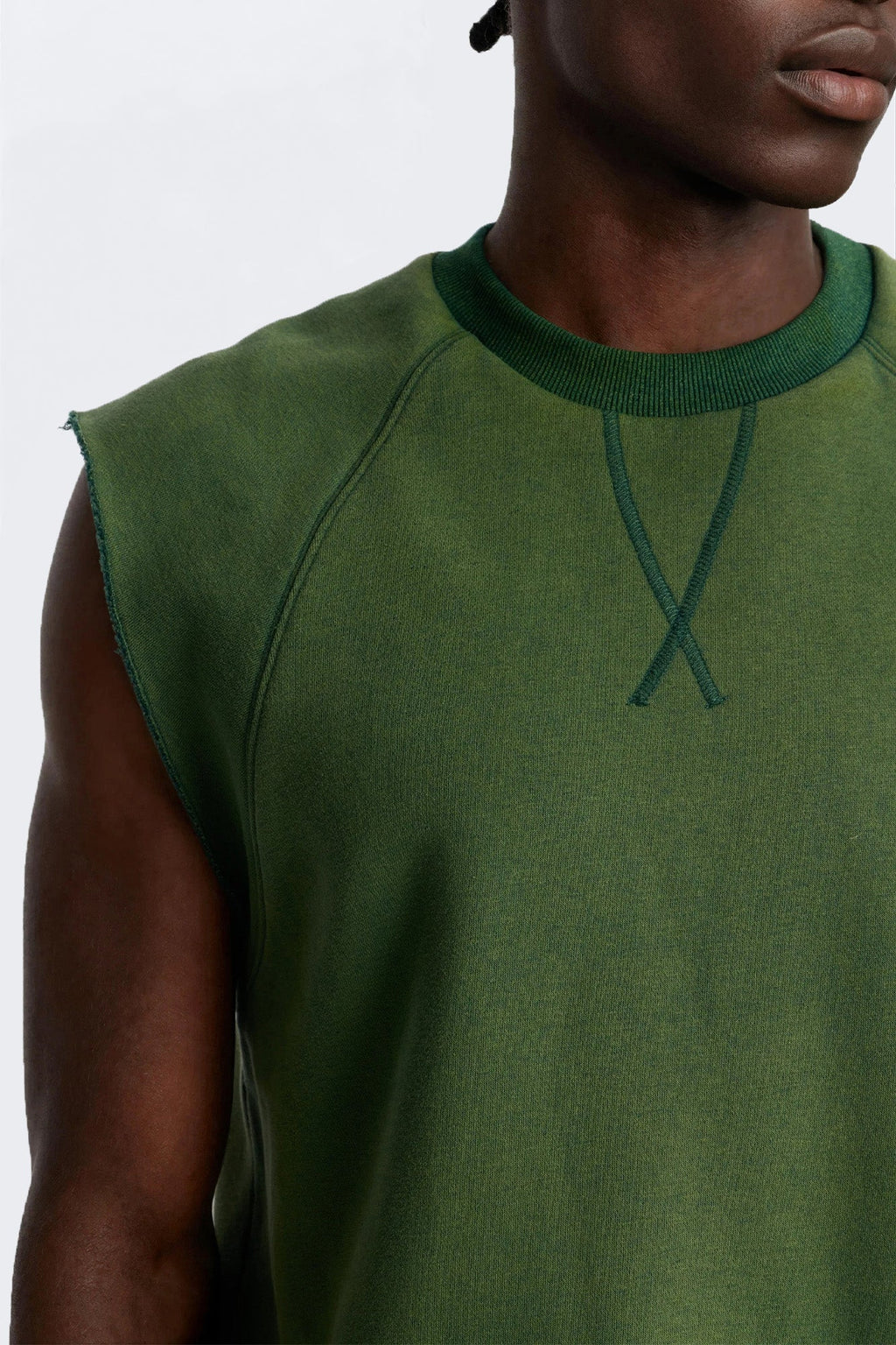 Washed Raw Edge Relaxed Muscle Tee - Green
