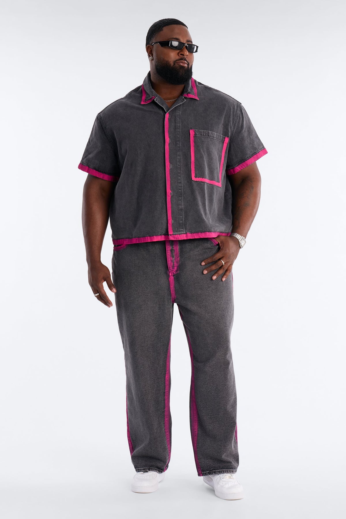 Cropped In My Aura Button Up Shirt - Black Wash