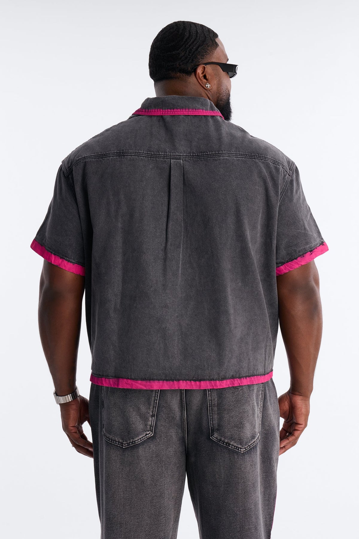 Cropped In My Aura Button Up Shirt - Black Wash