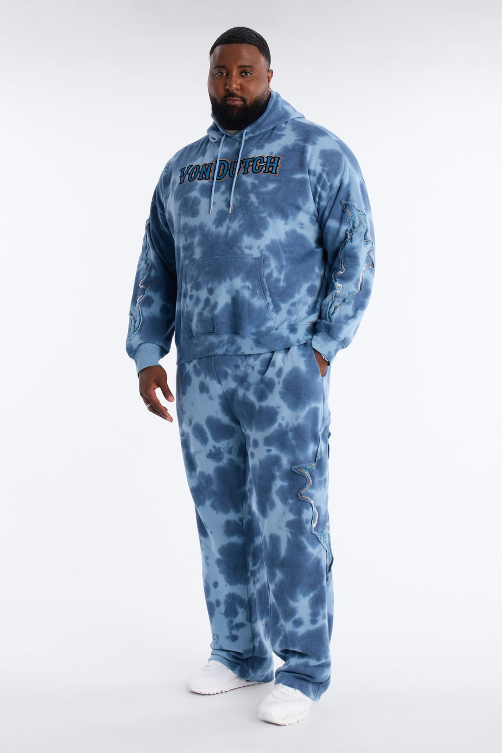 Von Dutch Outlaw Bleach Dyed Raw Edge Hoodie - Blue