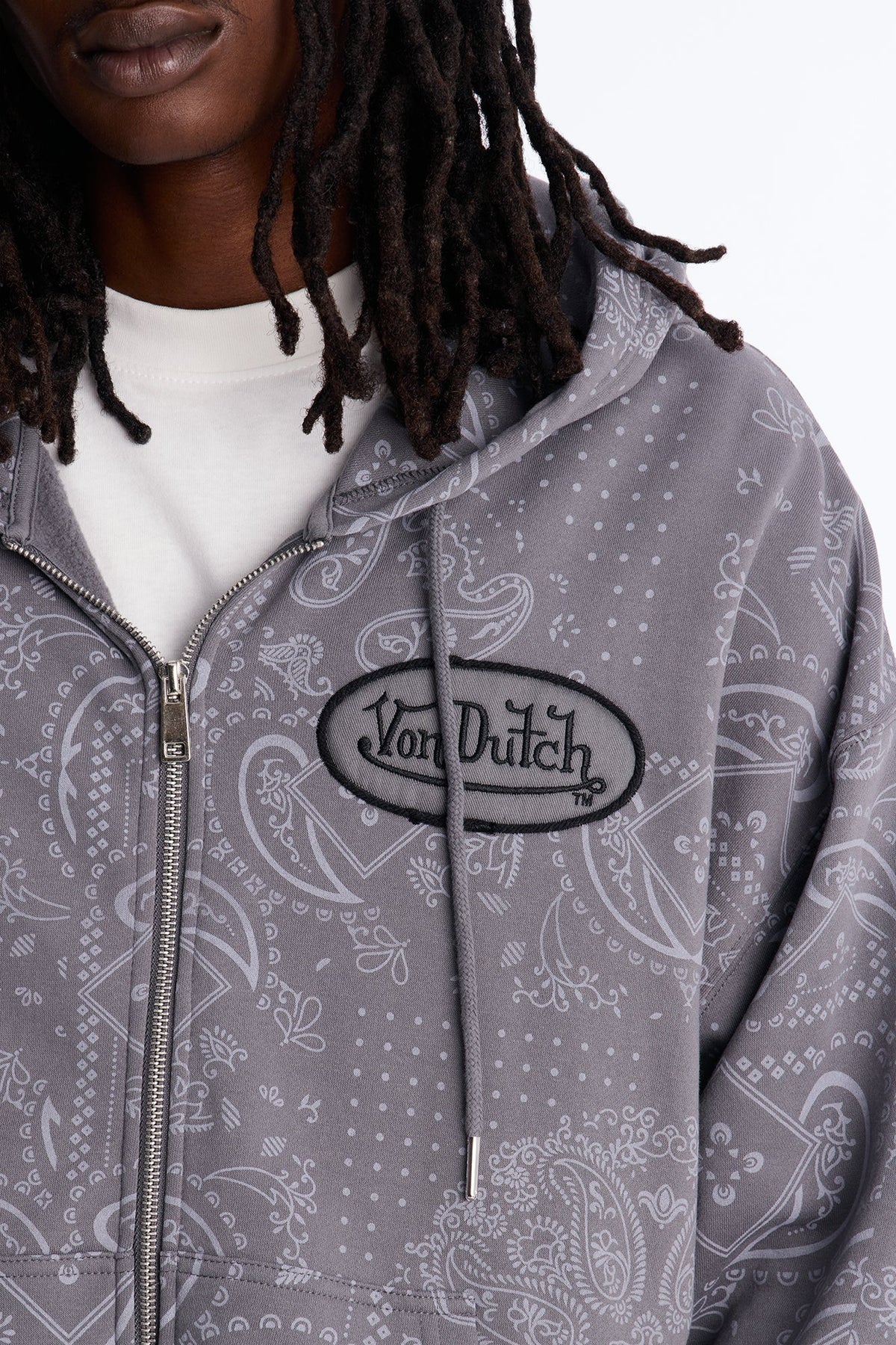 Von Dutch Chain Stitched Zip Up Hoodie - Charcoal