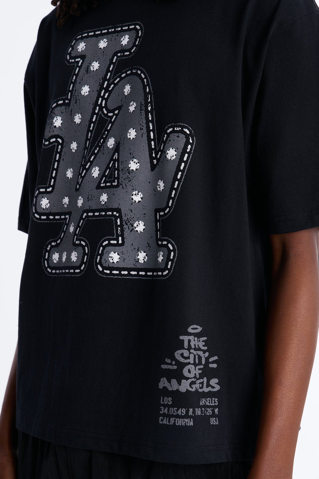 LA Hustle District Boxy Short Sleeve Tee - Black