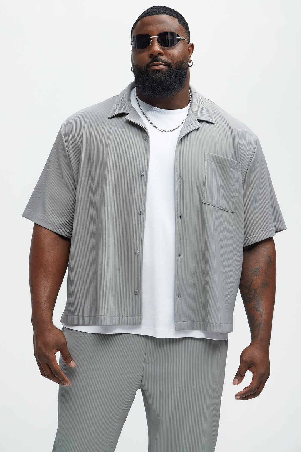 Show Up Short Sleeve Cuban Shirt - Grey