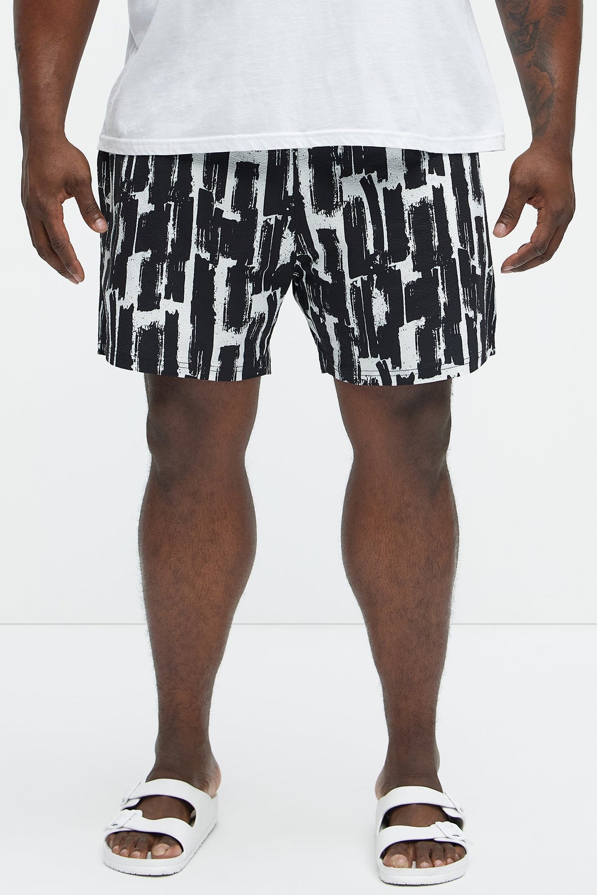 Seersucker Printed Swim Trunk 6″ - Black/combo