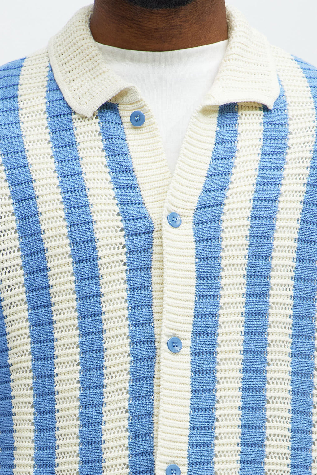 Clark Striped Knit Button Up Shirt - Blue/combo