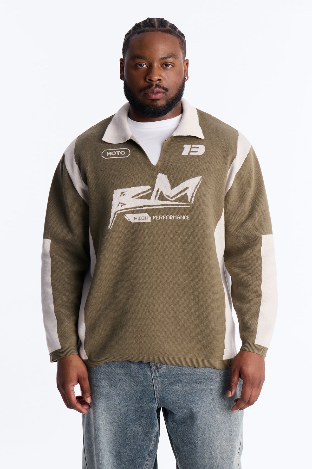 RM Moto Johnny Collar Sweater - Olive/combo