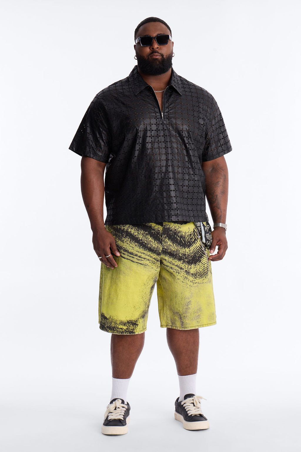 Relaxed Sunset Fever Faux Leather Polo - Black