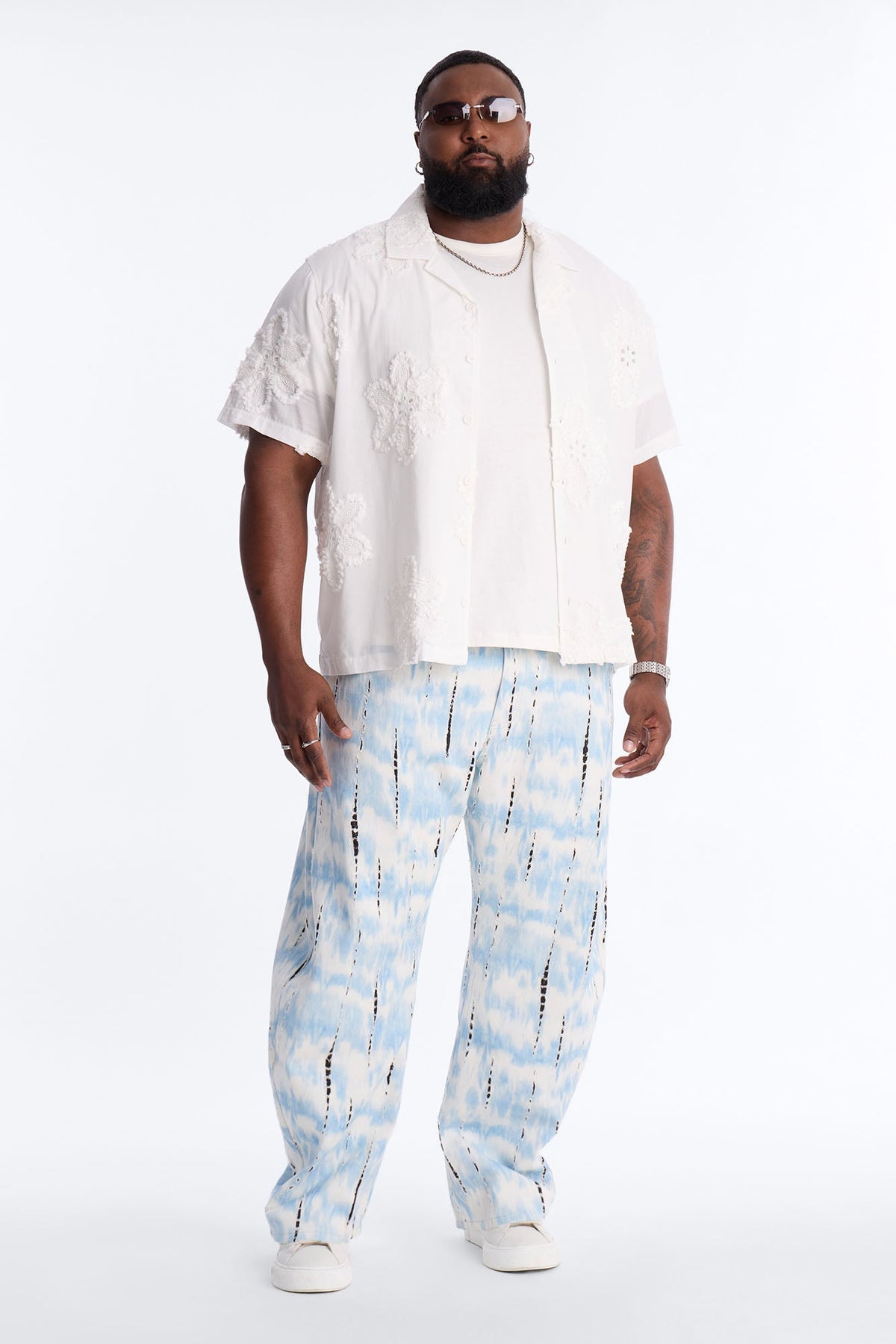 Dusty Bloom Cuban Collar Shirt - White