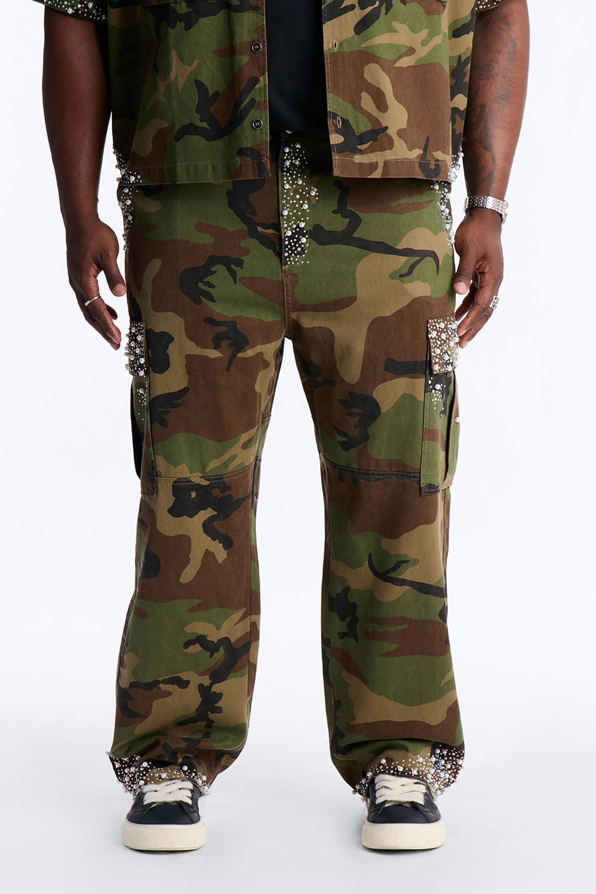Baggy Pearl World Embellished Pant - Camouflage
