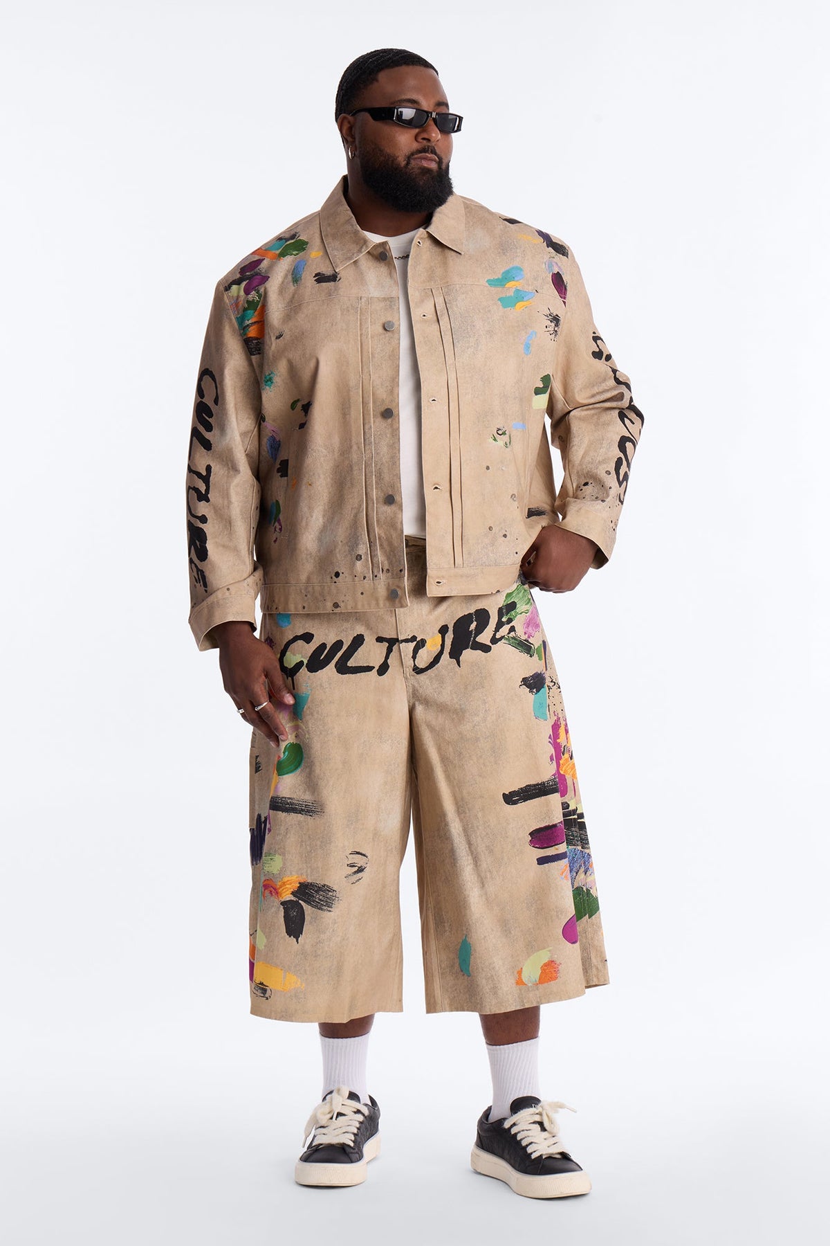 Super Baggy Culture Society Paint Splatter Short - Khaki