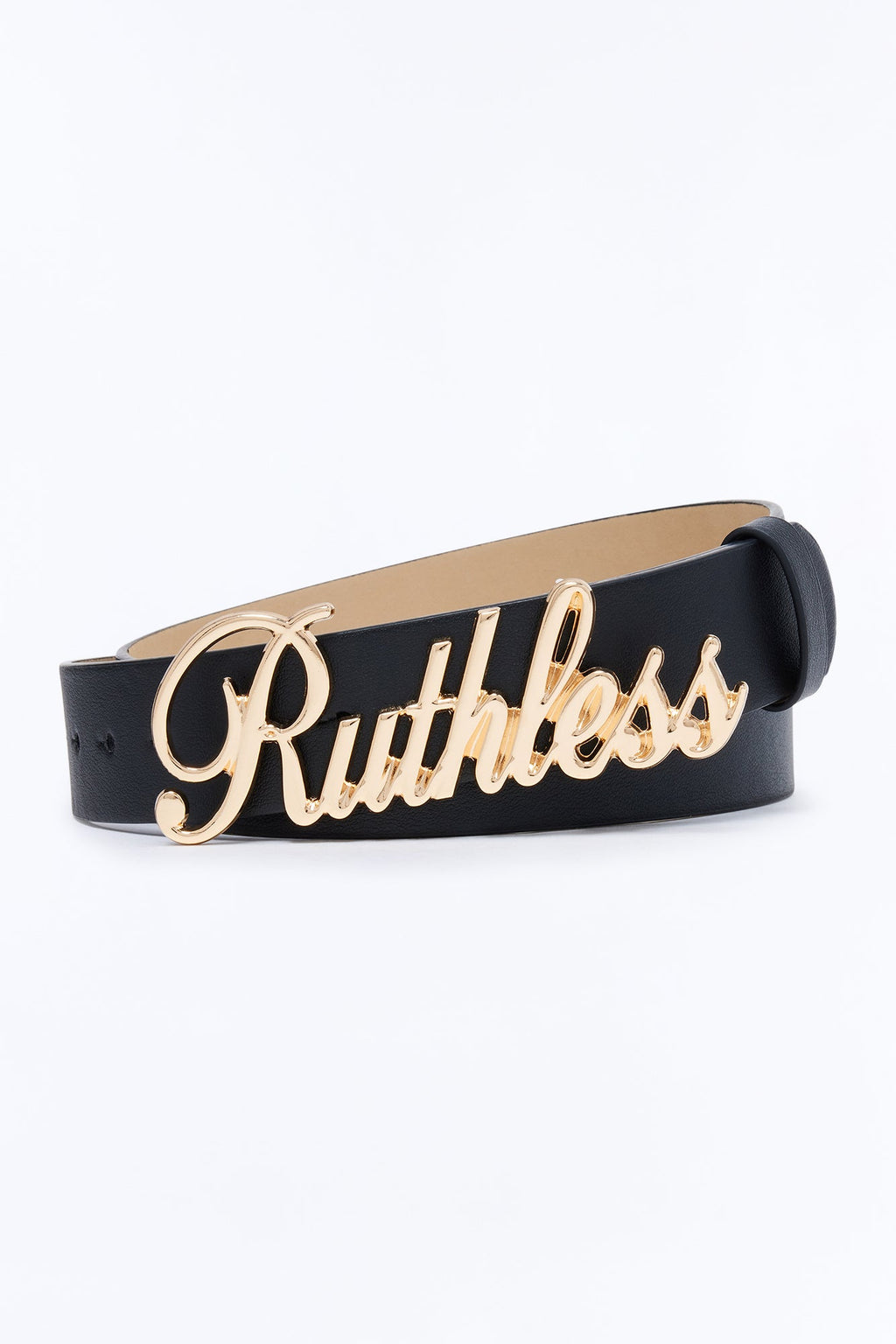 Ruthless Script Buckle Belt - Black/Gold