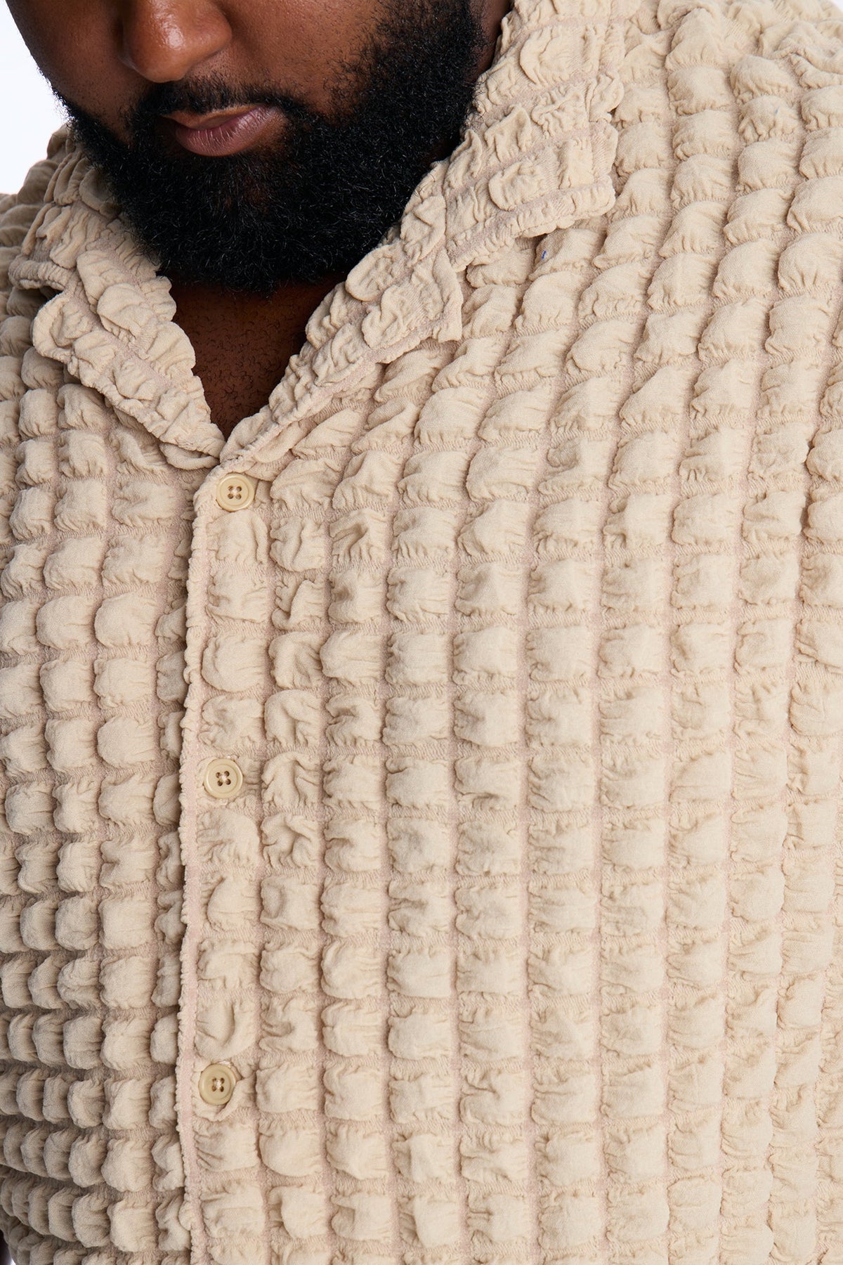 Relaxed Effervesce Textured Button Up Shirt - Tan