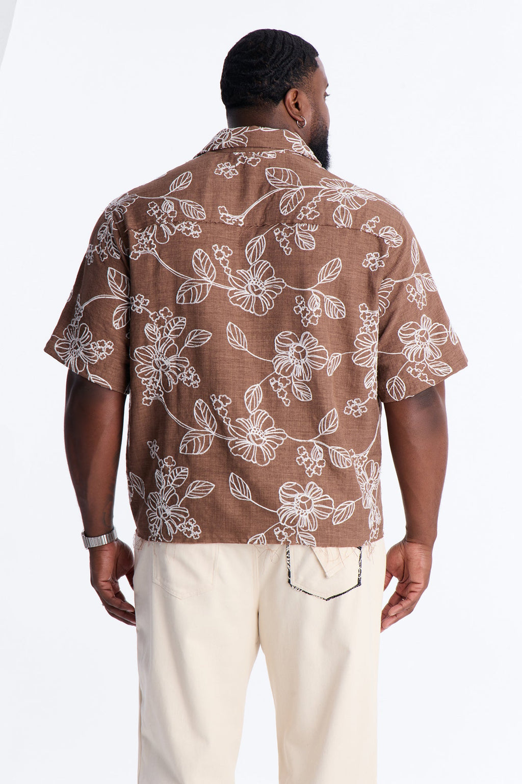Relaxed Cropped After Shore Cuban Button Up Shirt - Brown