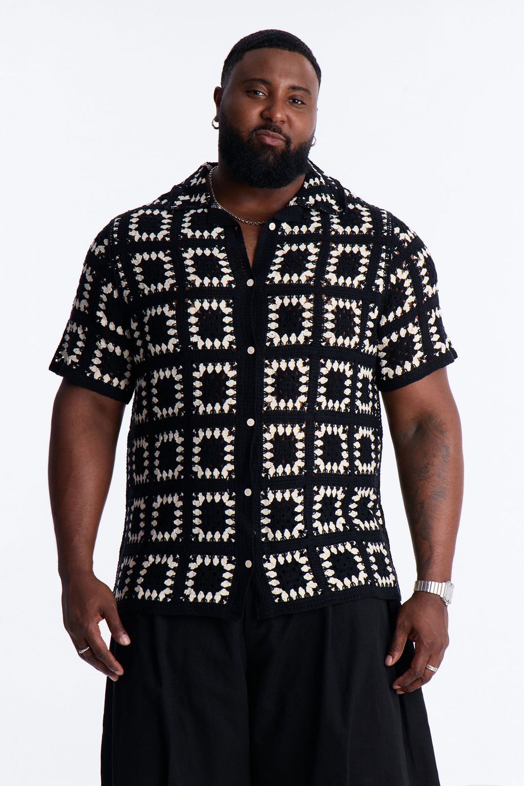 Coastal Crochet Button Up Shirt - Black
