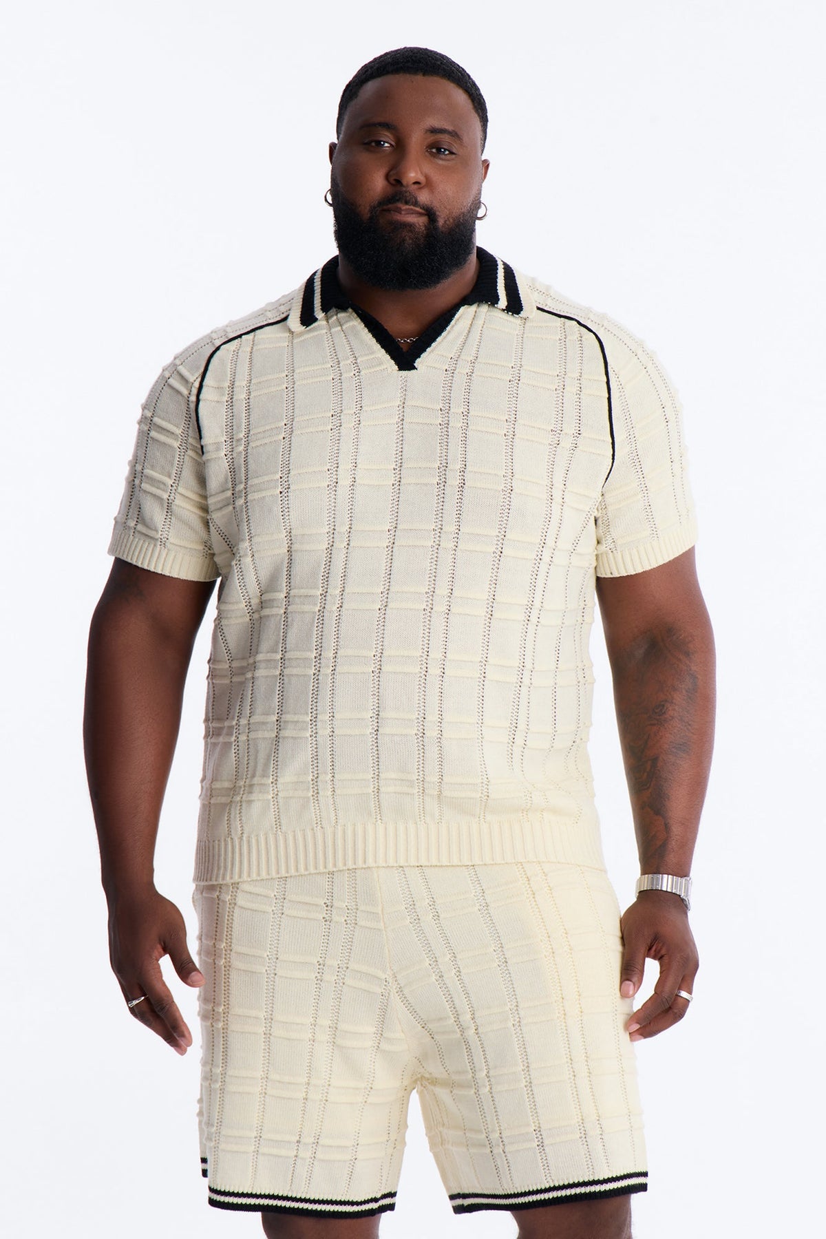 Relaxed Riviera Johnny Collar Knit Polo - Cream