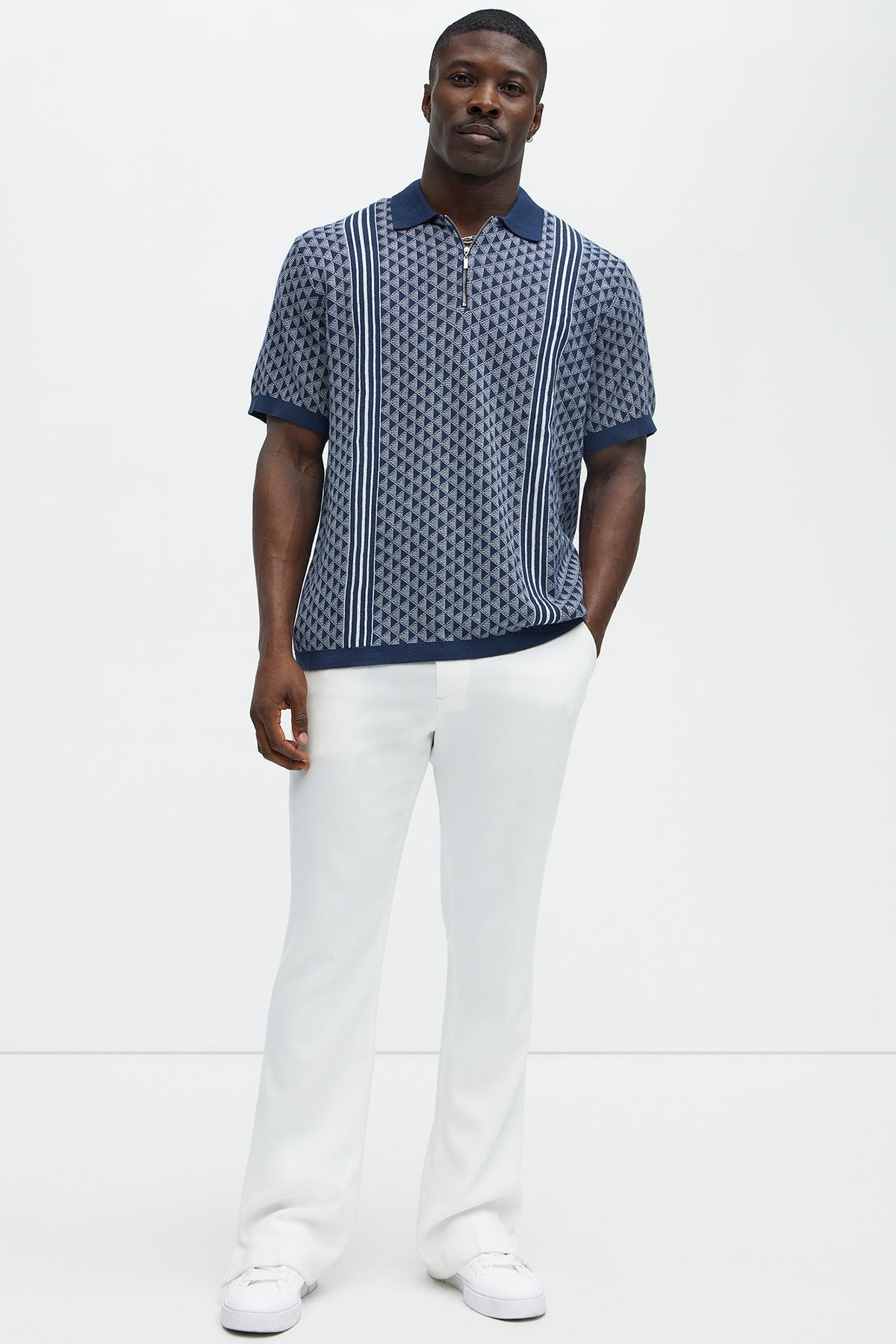 Avery Quarter Zip Knit Polo - Navy/combo