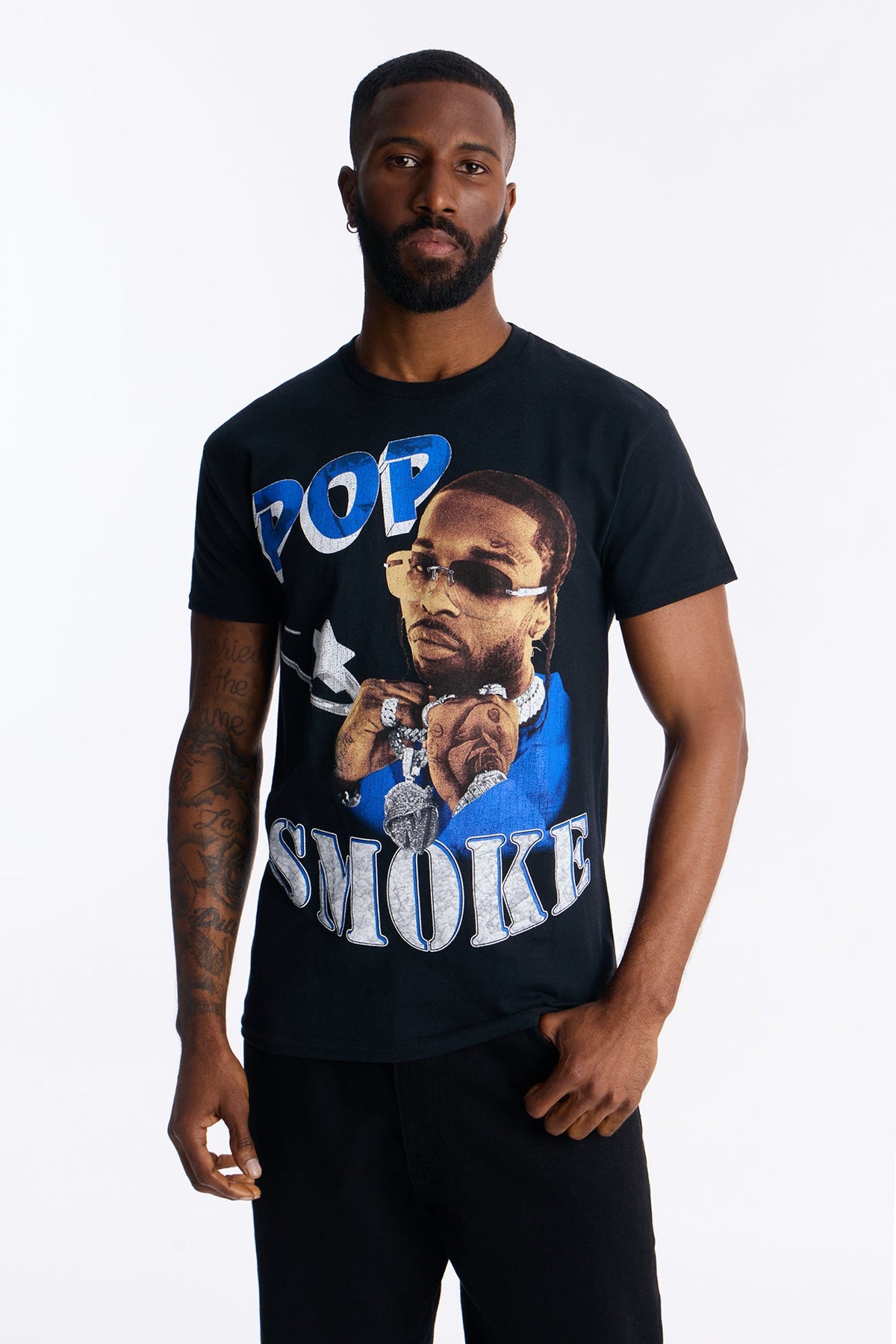Pop Smoke Aim For The Moon Graphic Short Sleeve Tee - Black