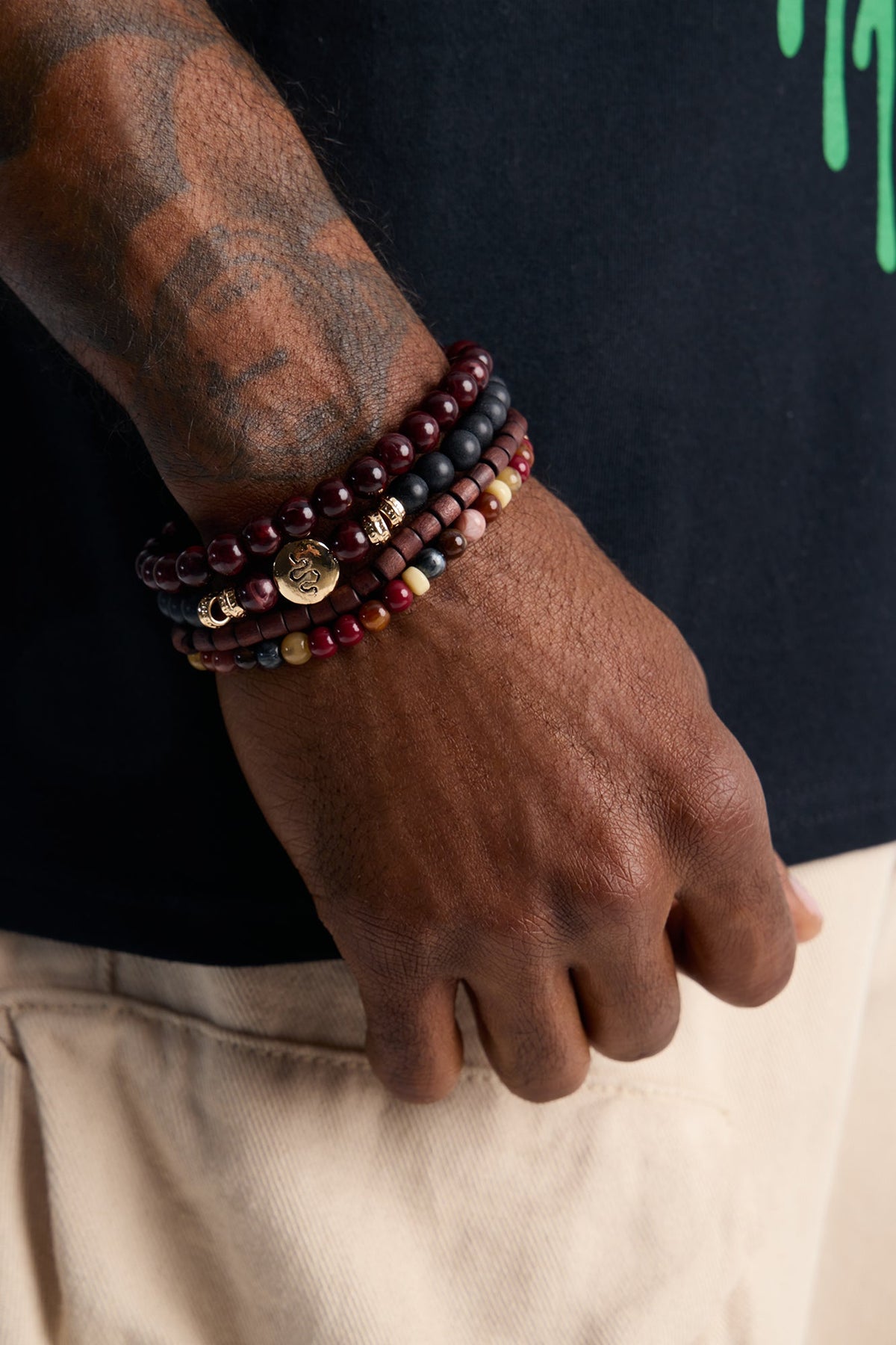 Snake Mixed Material Bead Bracelet Set - Multi Color