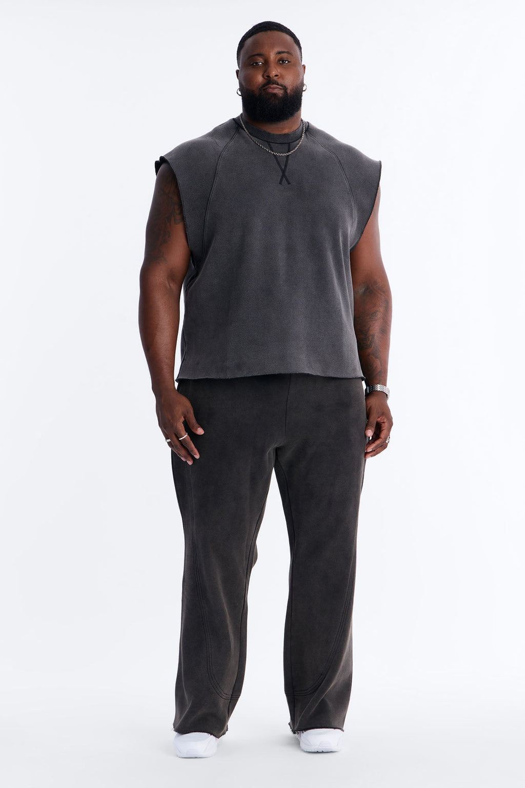 Washed Raw Edge Relaxed Muscle Tee - Black Wash