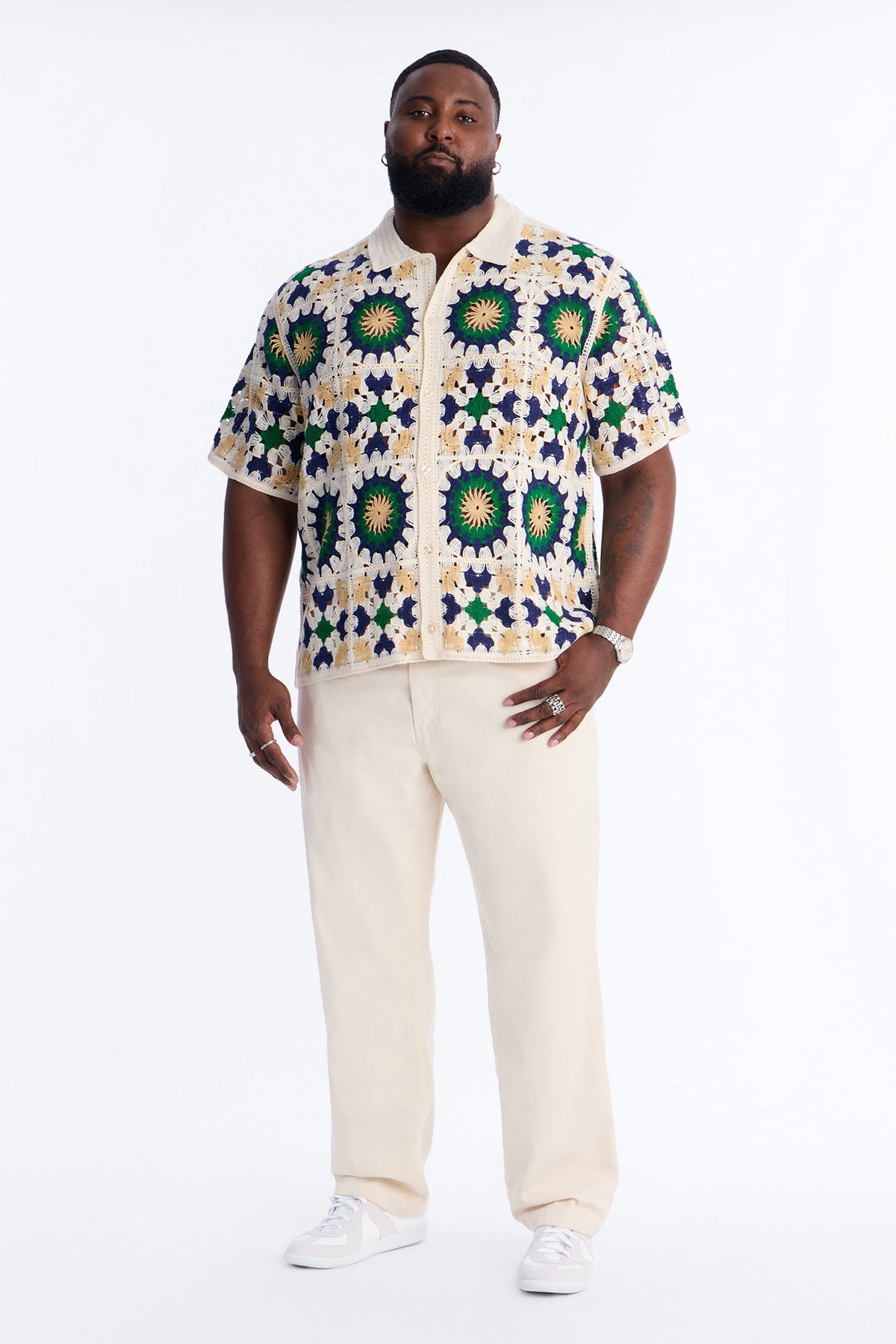 Desert Hues Crochet Button Up Shirt - Cream