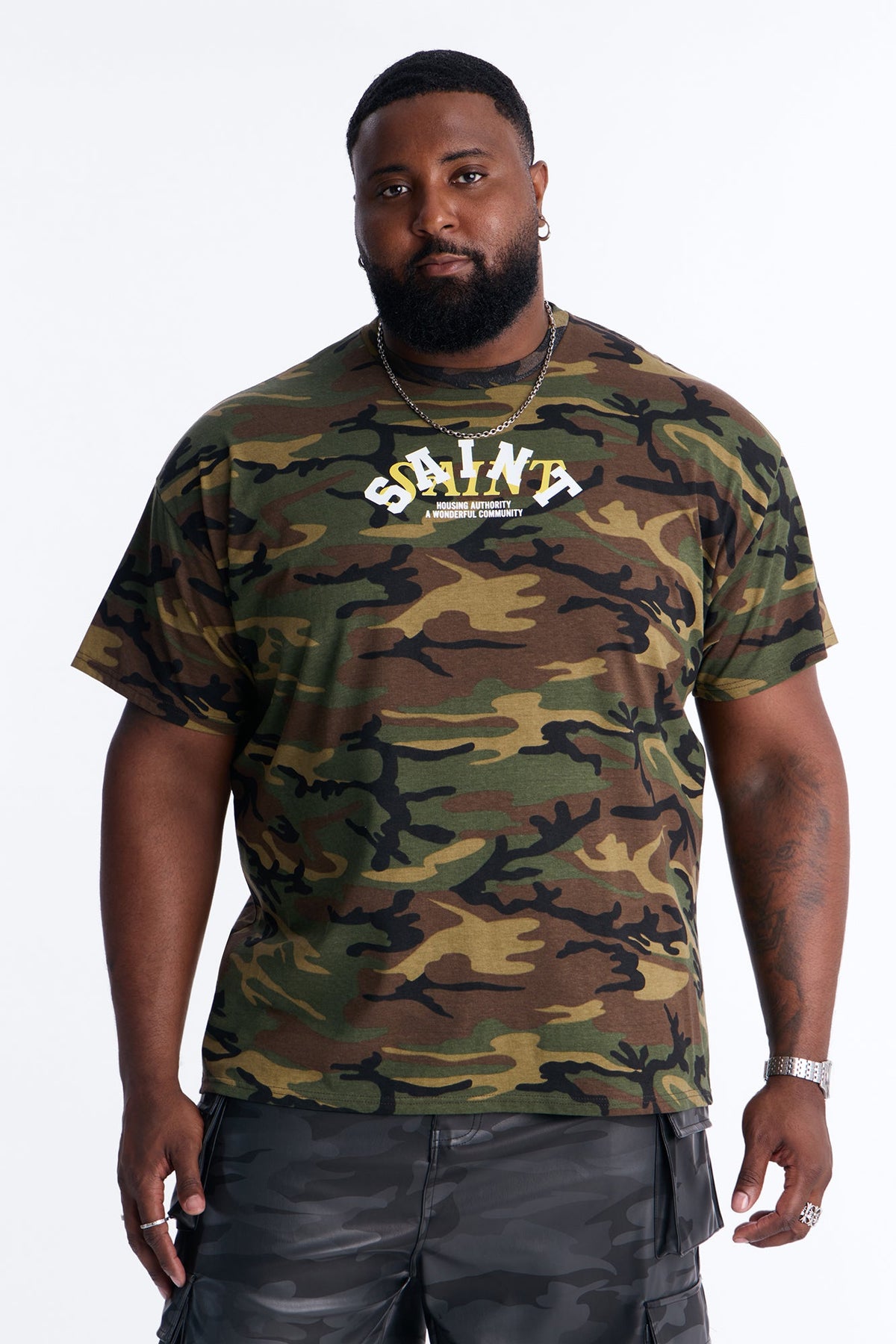 Welcome To Saint Authority Oversized Short Sleeve Tee - Camouflage