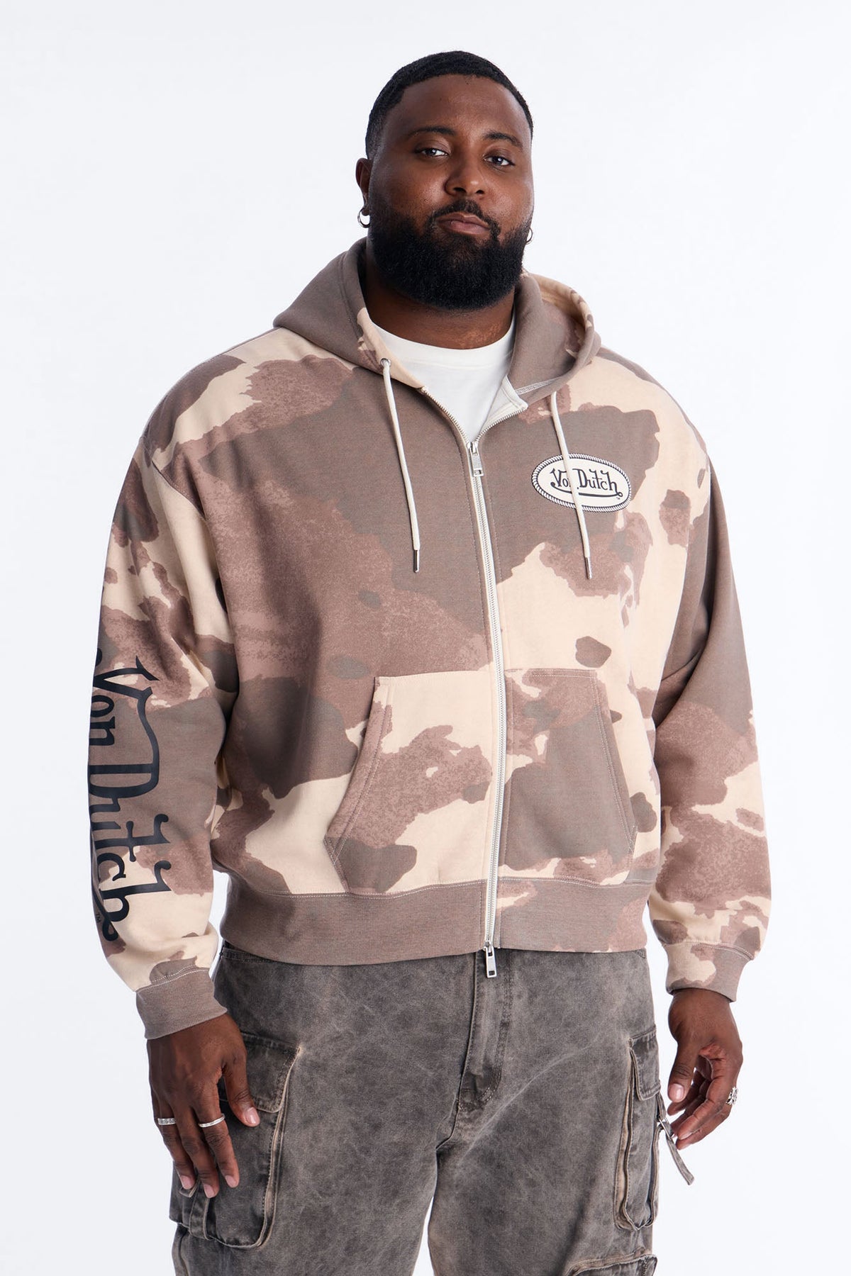 Von Dutch Western Cow Hide Zip Up Hoodie - Brown