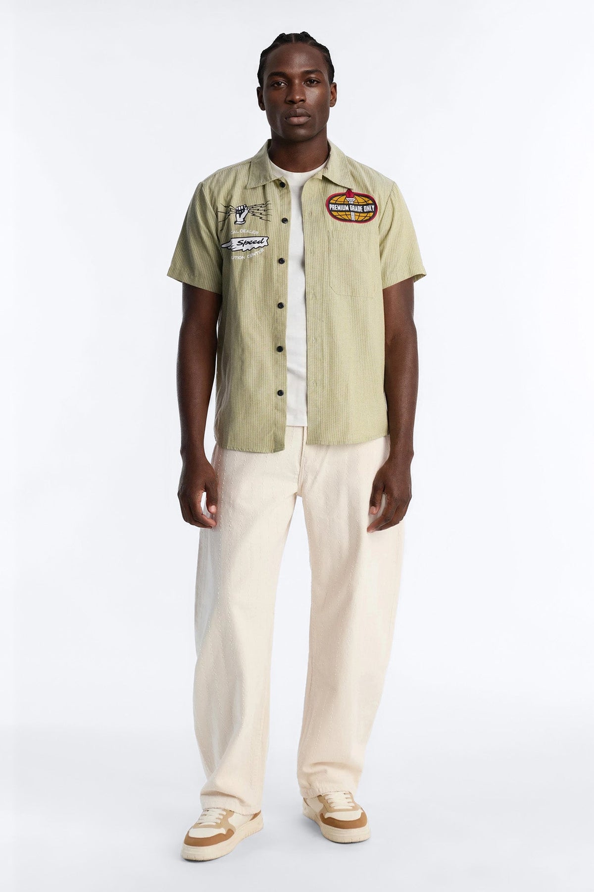 Cropped Overdrive Mode Striped Button Up Shirt - Sage